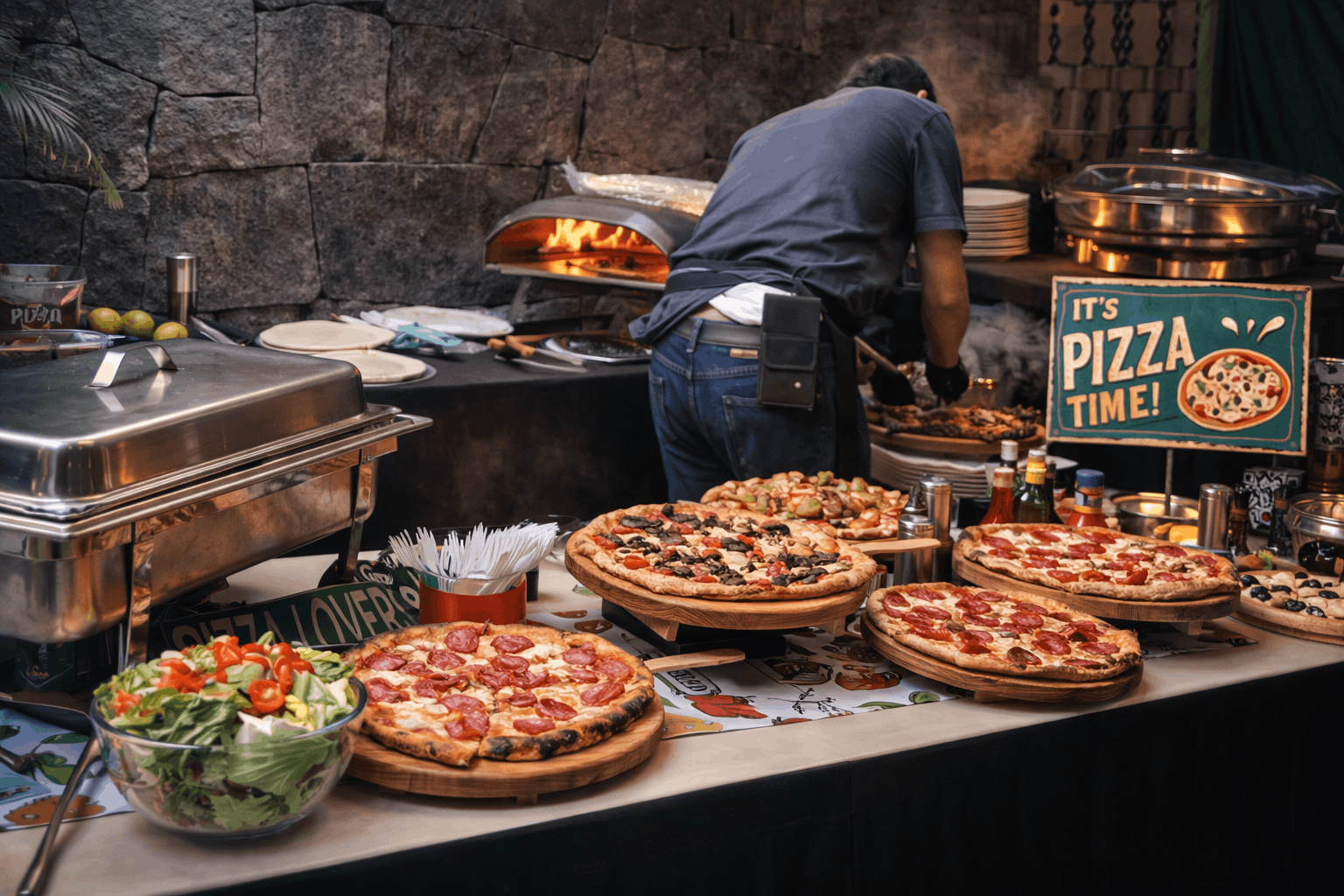 Pizzas hechas al momento para fiestas